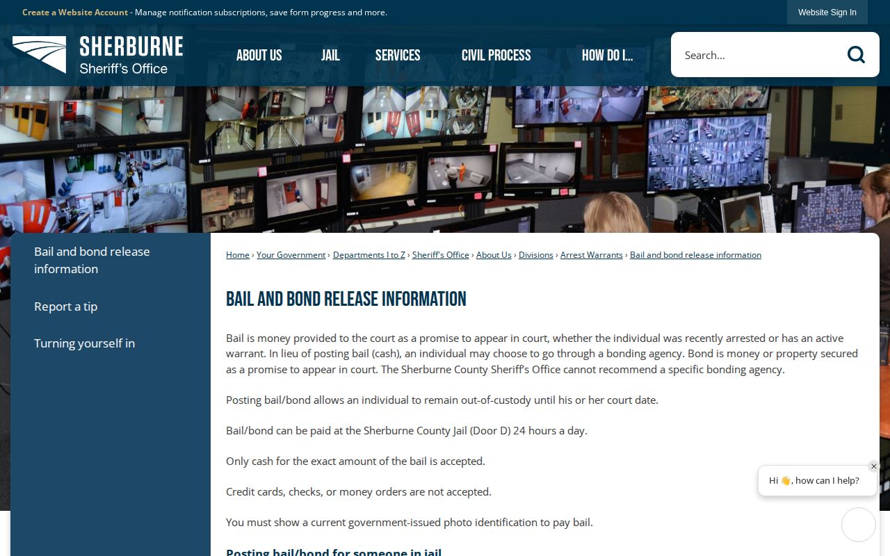 Sherburne County jail release processing and lobby exit information